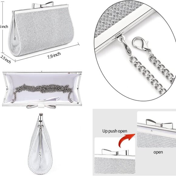 Evening Clutch Bag Cocktail Prom Sparkly Rhinestone Crystal Bride and Bridesmaid - Picture 7 of 9